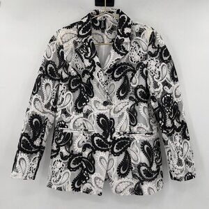 BEREK Embroidered Paisley Lined Long Sleeve Black/White Blazer/Jacket Women's M